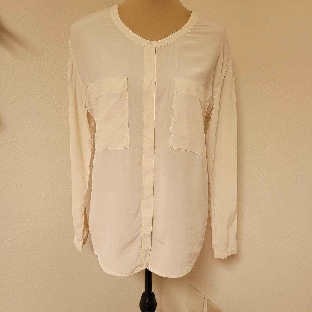 Everlane Cream Button-Down Pocket Blouse